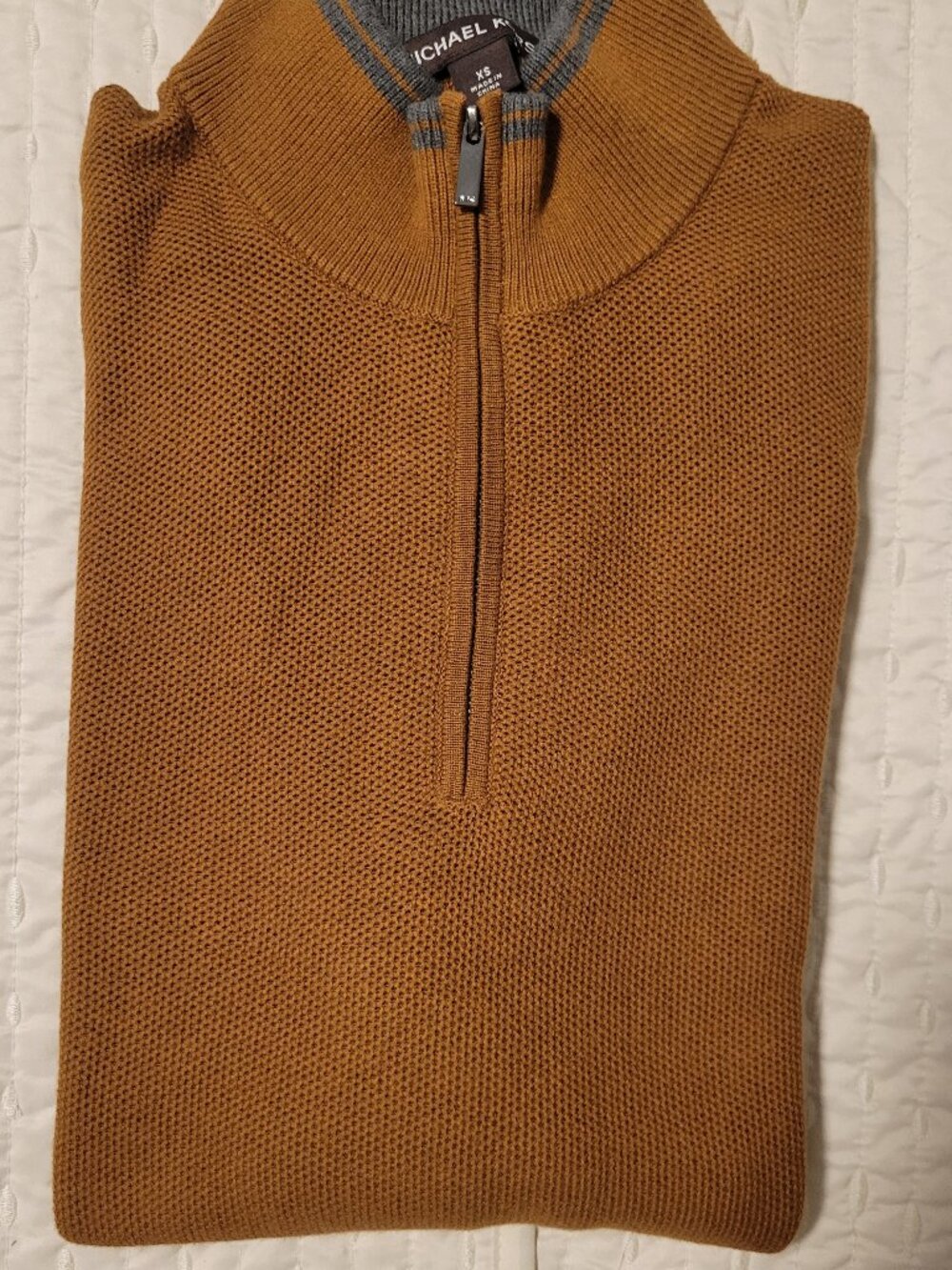 Michael Kors Golden Brown 100% Cotton 1/4 Zip Sweater Mens Medium